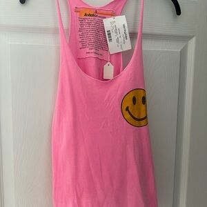 Aviator Nation Pink Tank with Yellow Smiley